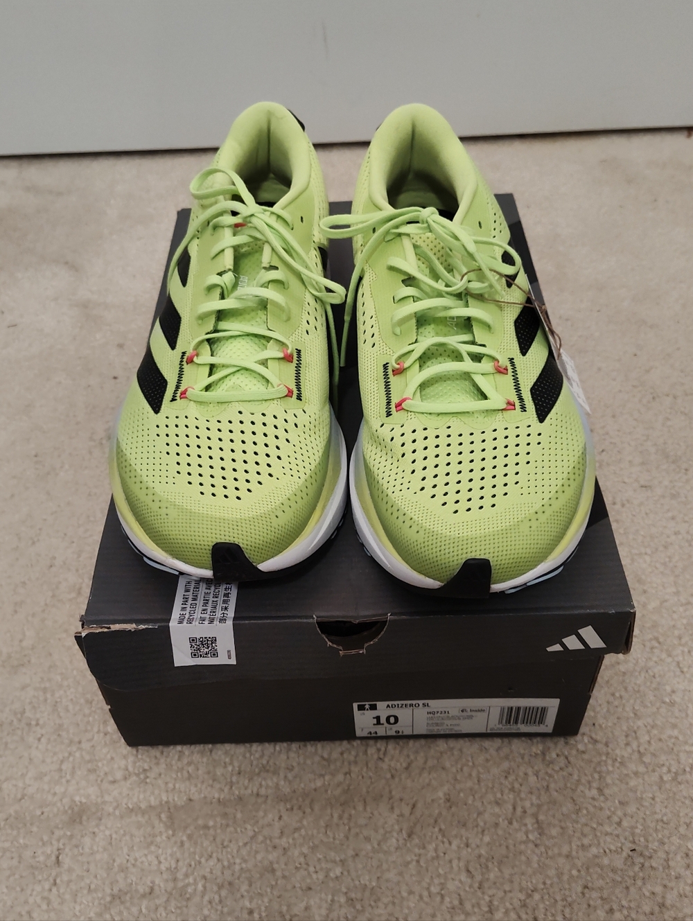 Adidas ADIZERO SL men’s running shoes, Lucid Lemon Black, Size 10, New In Box